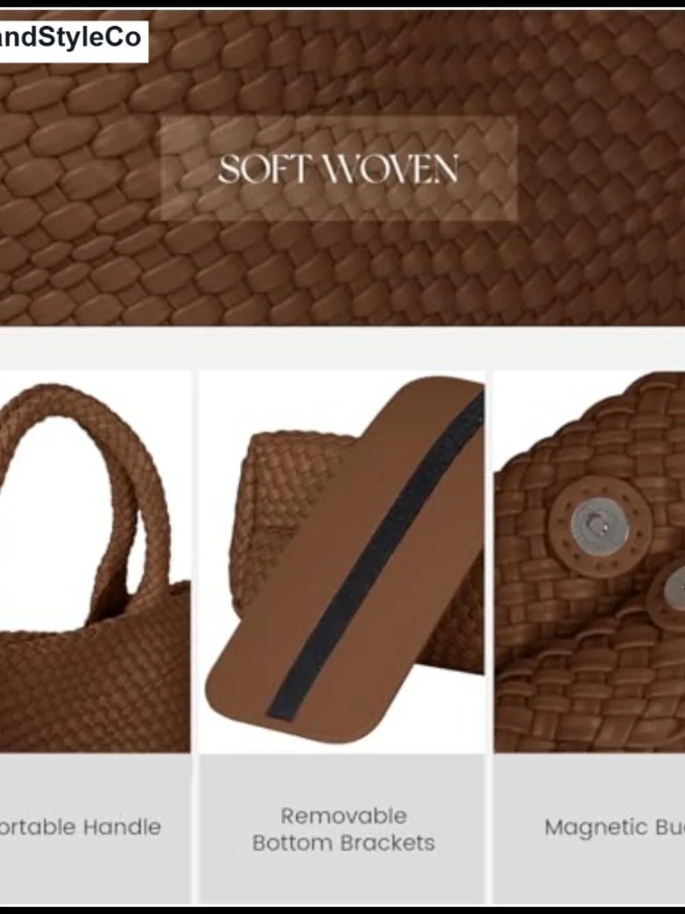 Woven Vegan Leather Slouchy Tote Bag Large Capacity Laptop Shoulder Purse